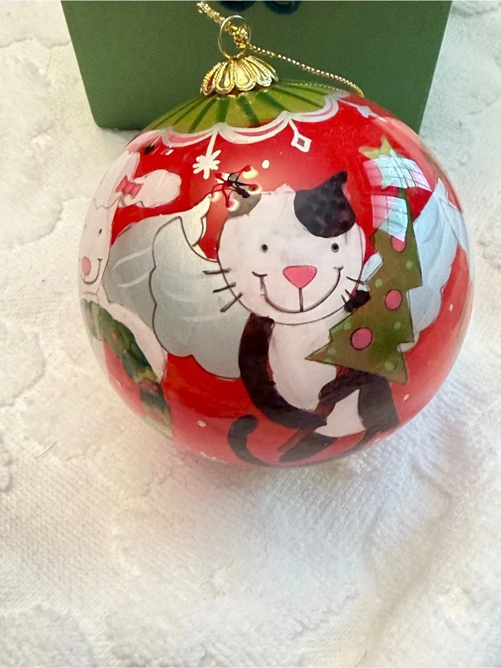 Pier one li Bien Red Hand-Painted Dog Angel Glass Christmas Ornament